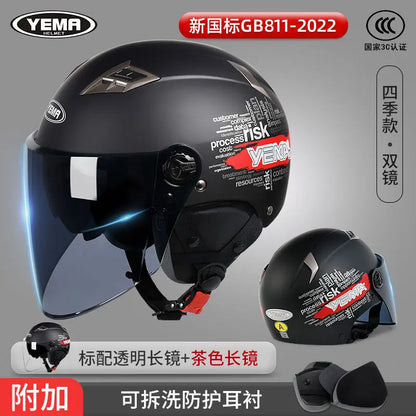 YEMA Casco Go Kart Scooter Motor Van Motorcycle Dual Lens Vintage Helmets Four Seasons Racing Half Helmets Casque Helmet
