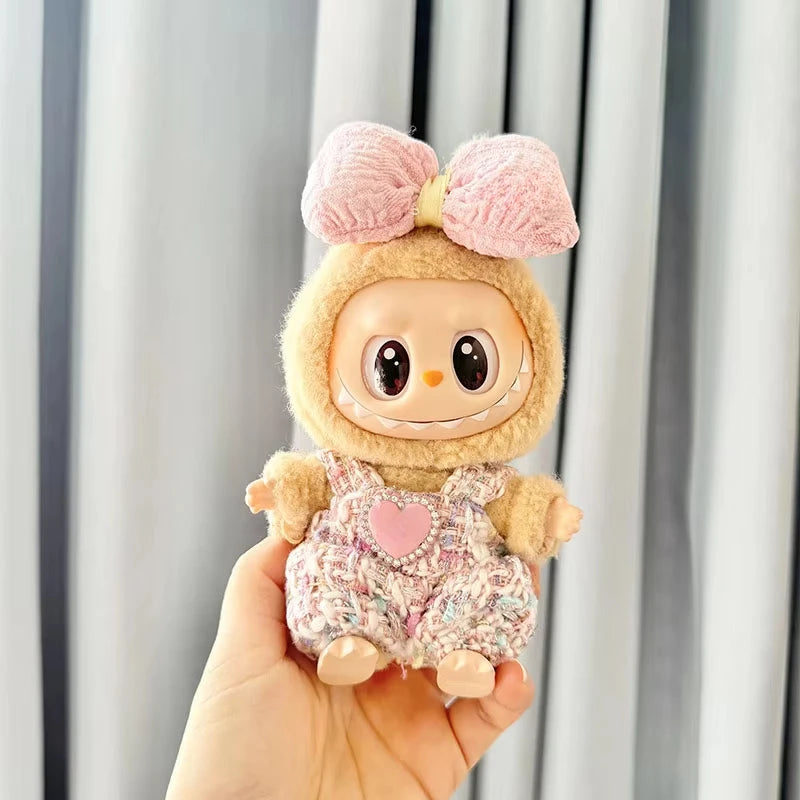 For 17cm Labubu V1 V2 Outfit Clothes Pendant Baby Clothes Strap Powder Love Fragrant Style Clothes Decoration Accessories
