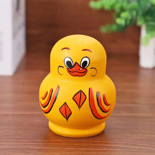 Decorations 10 Layer Nesting Dolls Yellow Duck Wooden Matryoshka Doll Toys Handmade Animals Pattern Stacking Dolls Kids Toy