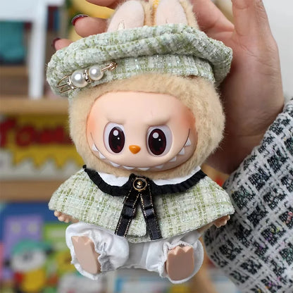 Mini Doll'S Clothes Outfit Accessories for Korea Kpop Exo 15-17cm Labubu Classic Grid Style Dress Cloak Set Beret Clothing Gift