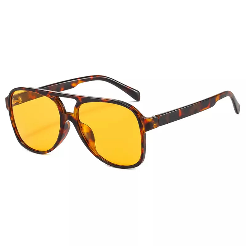 Fashion Pilot Oversized Sunglasses Woman Personality Double Bridges Sun Glasses Female Retro Leopard Orange Mirror Eyewear