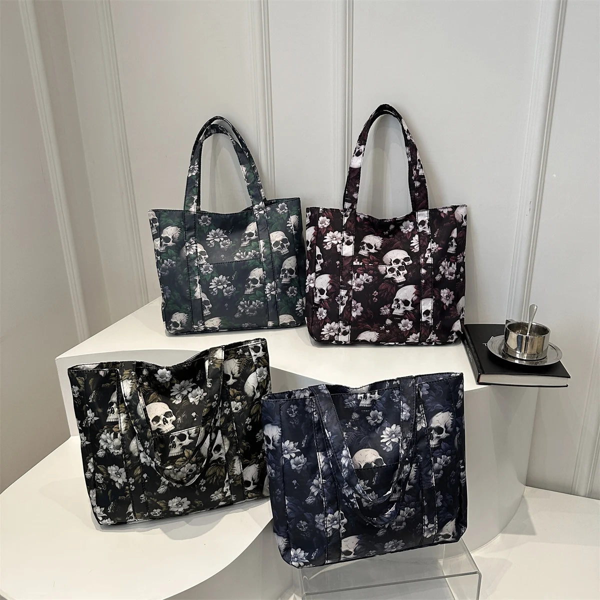 Trendy All Saints' Day Skull Print Decoration Women's Handbags Large Capacity Shoulder Bag Messenger Bag for Outings Halloween