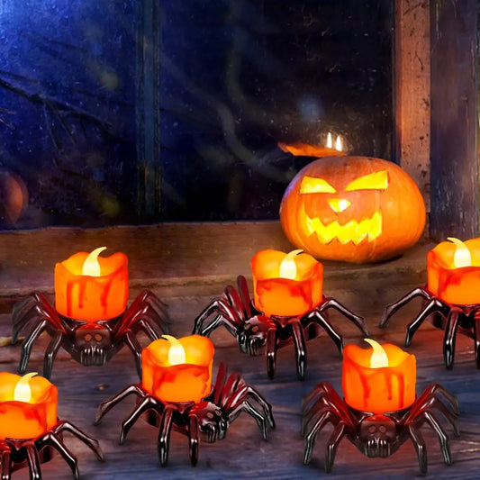 Halloween Spider Candle Lights, Halloween Orange Flameless Candle Lights LED Lights Halloween Lights Holiday Decoration Lights F