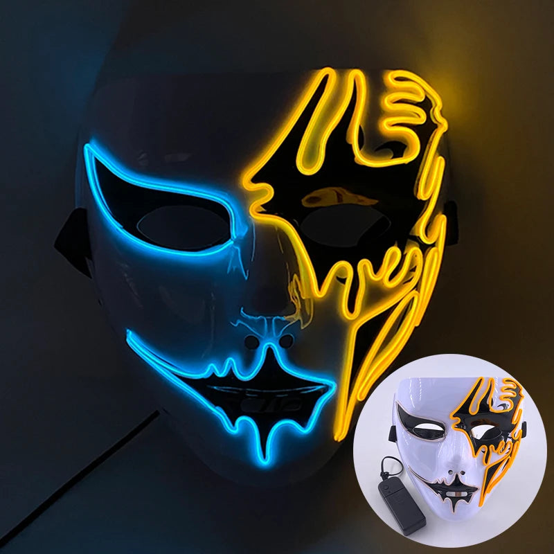Shuffle Dance Mask Luminous Purge Mask Demon Slayer Glowing Masquerade Cosplay Mask for Halloween Horror Haunted House Props