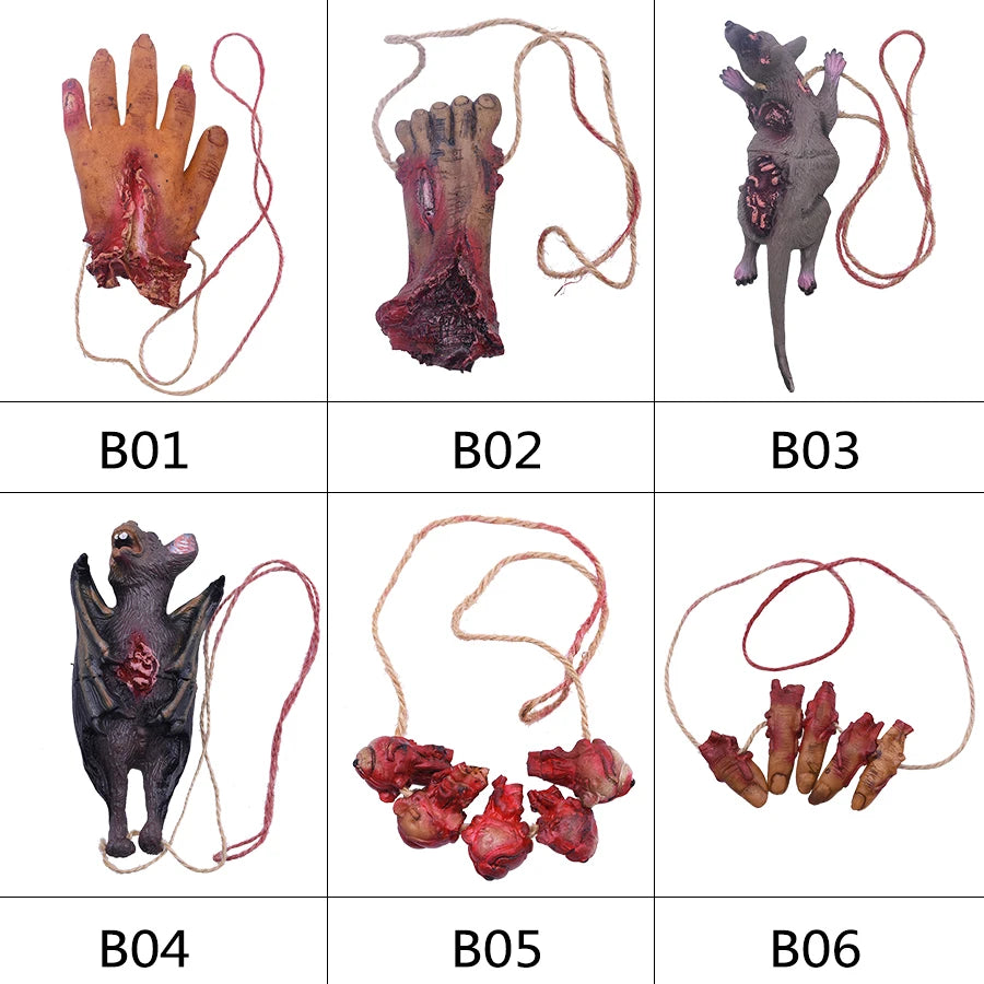 Halloween Realistic Simulation Bat Fake Bloody Mouse Broken Hand Tricky Prop Halloween Party Decoration Haunted House Decor