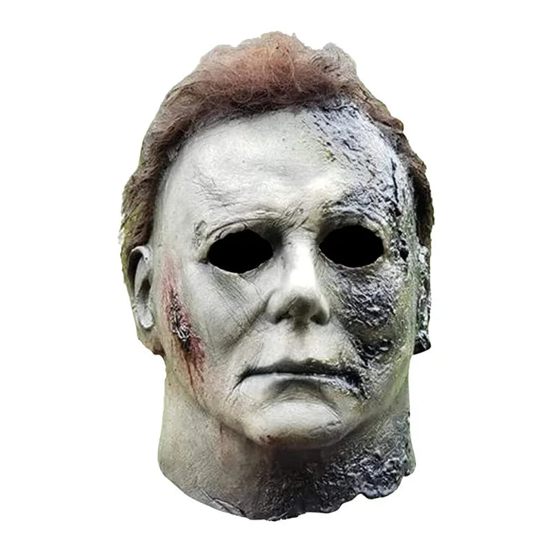 Halloween Michael Myers Mask Scary Killer Full Head Mask Creepy Fire Burn Scar Latex Face Mask Cosplay Costume Party Props Knife