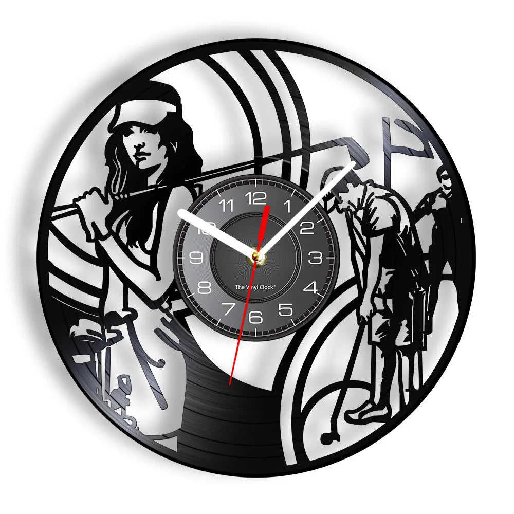 Golfer Wall Clock Sports Golf Club Vinyl Record Wall Clock Golf Gifts for Him Golf Fan Golf Player Silhouette Decorative Clock