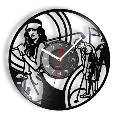 Golfer Wall Clock Sports Golf Club Vinyl Record Wall Clock Golf Gifts for Him Golf Fan Golf Player Silhouette Decorative Clock