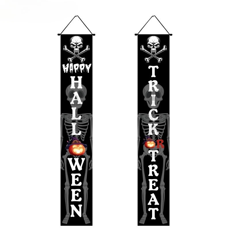 Halloween Hanging Door Curtain Skeleton Banner Happy Halloween Party Porch Sign for Home Party Decor Halloween Decorations 2025