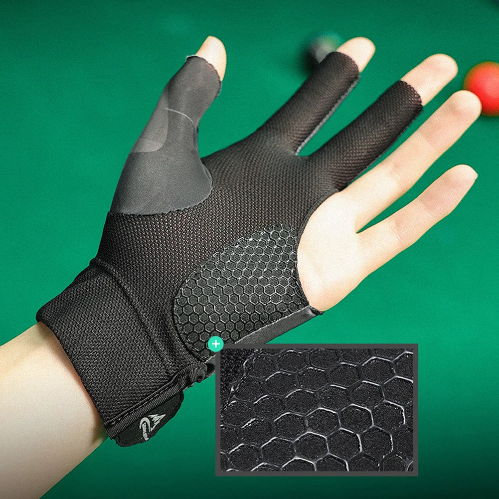 1Pcs Open Finger Billiard Gloves Antiskid Polyester Snooker Billiard Gloves Adjust Sticker Portable Lightweight Amateur Training