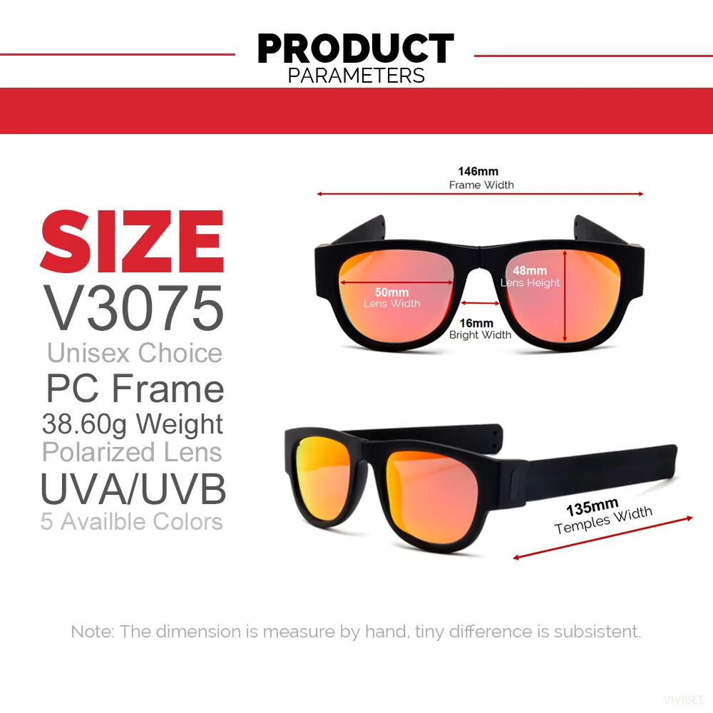 VIVIBEE Novelty Mirror Men Polarized Folding Sunglasses New Arrival Slap Sport Foldable Wristband Shades 2025 Trend Product