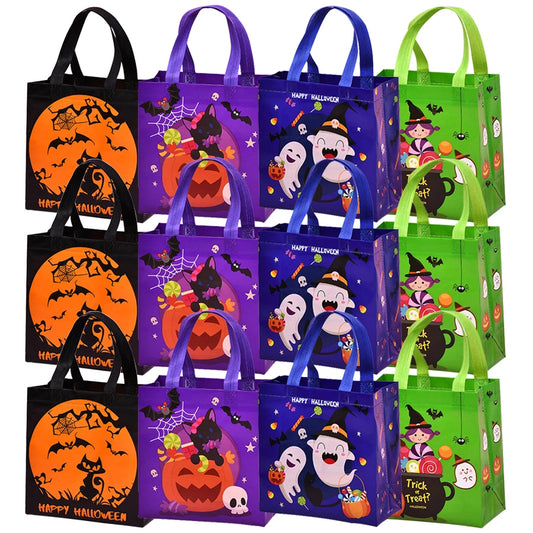 4-12pcs Halloween Theme Non-Woven Cloth Gift Shopping Bag Environmentally Friendly Reusable Cartoon Pumpkin Creative Storage Bag