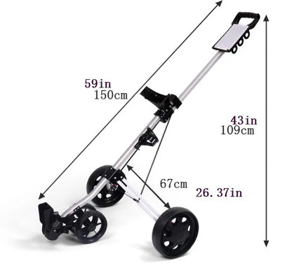 3-Wheel Golf Push Cart, Portable Foldable Golf Cart With Water Bottle Holder, Adjustable Straps, Foot Brake for Golf Course, Gym