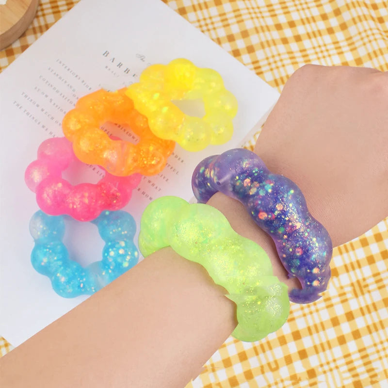 1 Pcs TPR Crystal Garland Transparent Donut Color Bracelet Squeeze Ball Decompression Vent Pinch Pull Kids Girl Toy Pendant Gift