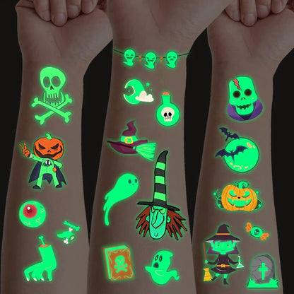 10Sheets Halloween Luminous Tattoo Stickers Ghost Pumpkin Kids Adults Halloween Party Decoration Glow in the Dark Supplies Gifts