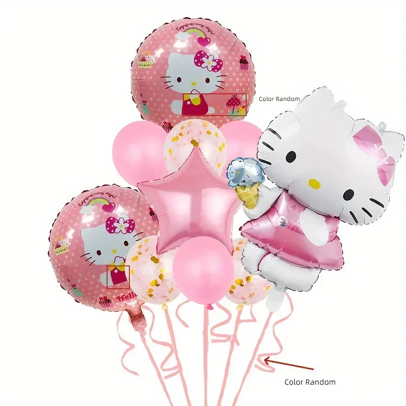 8Pcs Funny Sanrio Hello Kitty Balloon Cute Cartoon Anime KT Girl&Child Party Decoration Room Decoration Kawaii Holiday Gifts
