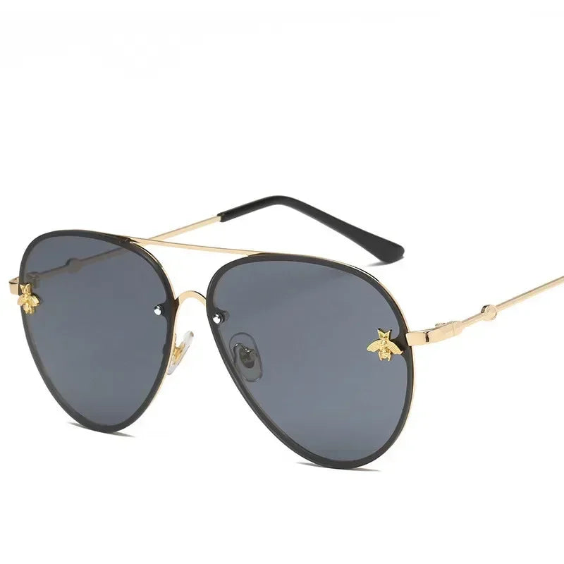 2024 Luxury Brand Designer Female Rimless Sunglasses Aviation Woman Sun Glasses Gradient Shades Little Bee Lens Ladies UV400 Ray