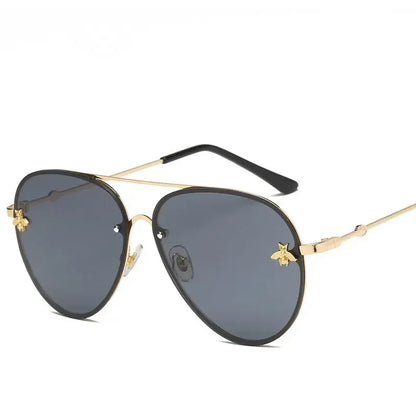 2024 Luxury Brand Designer Female Rimless Sunglasses Aviation Woman Sun Glasses Gradient Shades Little Bee Lens Ladies UV400 Ray