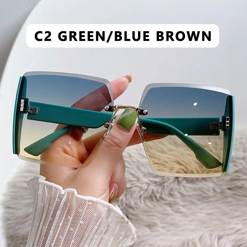 Vintage Square Sunglasses Woman Classic Retro Gradient Mirror Frameless Sun Glasses Female Fashion Rimless Oculos De Sol
