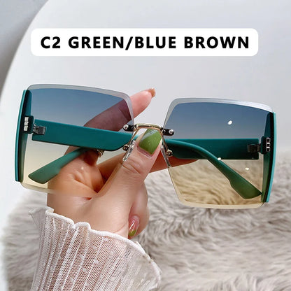 Vintage Square Sunglasses Woman Classic Retro Gradient Mirror Frameless Sun Glasses Female Fashion Rimless Oculos De Sol