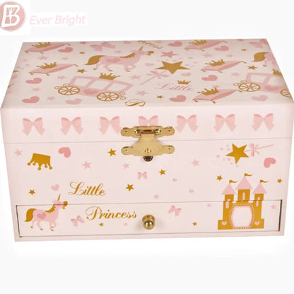 7-Inch White Castle White Horse Music Box Makeup Mirror Jewelry Storage Box Children's Day Christmas Gift Girl Birthday Gift