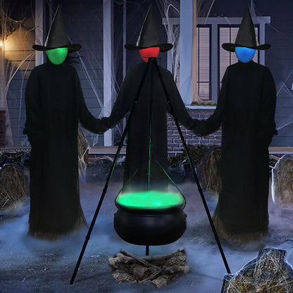 51in Halloween Decor Outdoor 12in Large Witch Cauldron on Tripod With Lights Black Plastic Bowl Party Hocus Pocus Candy Bucket