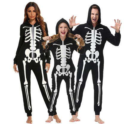 Halloween Cosplay Horror Skeleton Fluorescence Printing Costumes Adult Kids Death Skull Ghost Party Pajamas Parent Child Outfit
