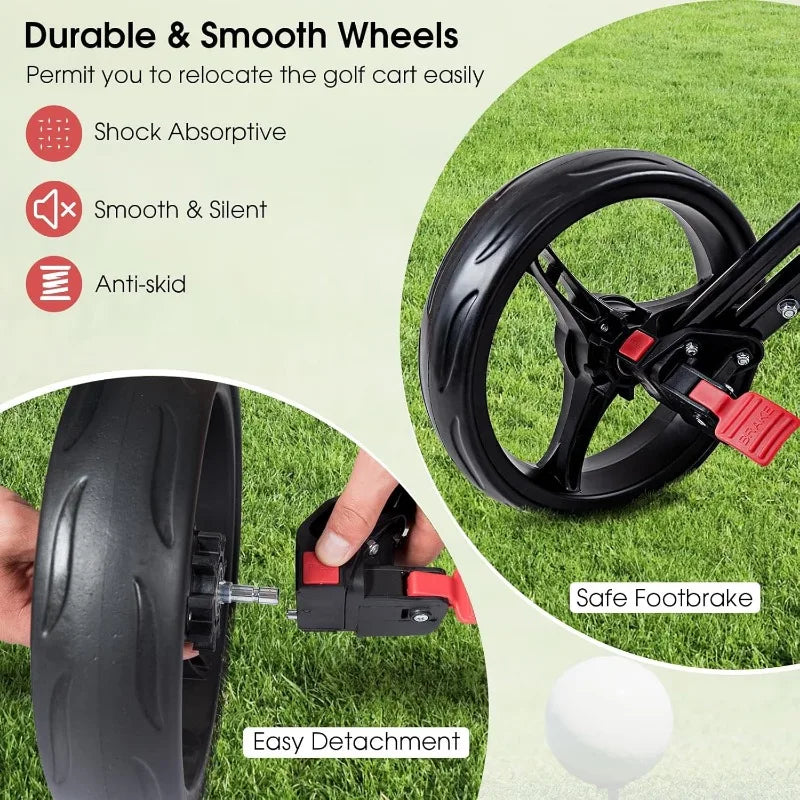 Tangkula Golf Push Pull Cart, Lightweight Aluminum Collapsible 3 Wheels Golf Push Cart, Golf Trolley With Elastic Strap