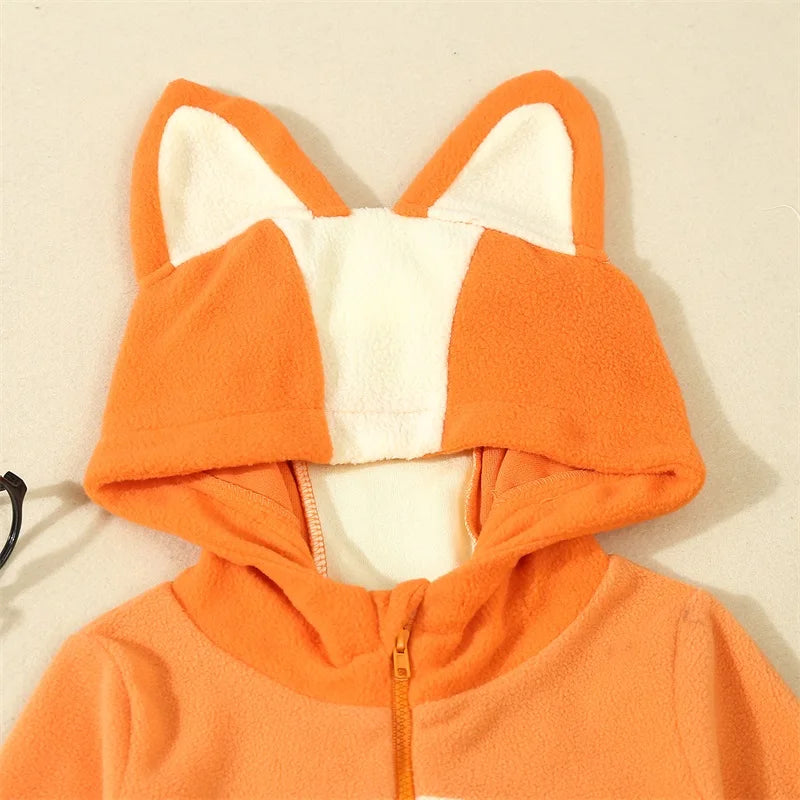 Cartoon Blue Orange Dog Costume for Toddler Baby Boys Girls Halloween Costume Hooded Ear Tail 1Piece Jumpsuit