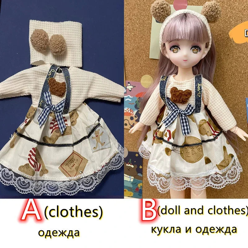 Fashion 30cm BJD Doll Anime Face Two-Dimensional Princess Doll (B) or Dress Up Clothes (A) Accessories Kids Girls Doll Toy Gift