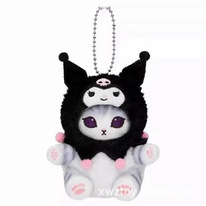 Kawaii Sanrio Plush Keychain Pendant Cartoon Mofusand Shark Cat Cross-Dressing Hello Kitty Kuromi Doll Stuff Backpack Decor Toys