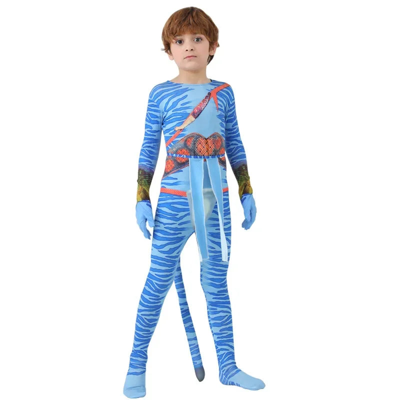 Boy Girls Halloween Cosplay Avatar Costume Kids the Way of Water Neytiri Alien Cosplay Hero One Piece Tight Fitting Clothing