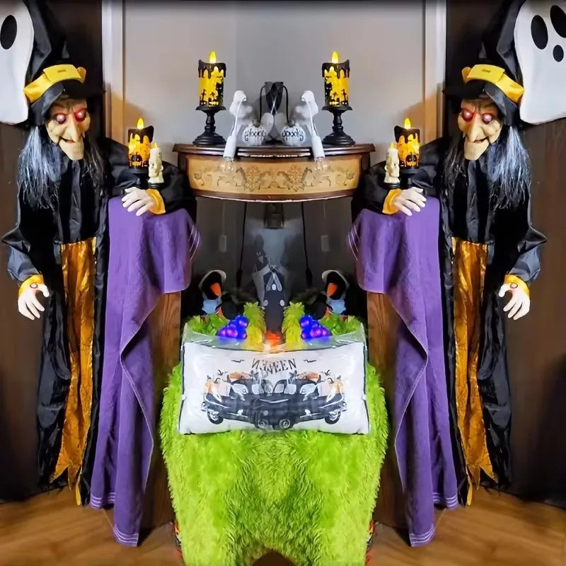 1Pc 2025 Halloween Decor Talking Witch Outdoor Spooky Animatronic Witch Decor Prop Red Eye Animated Witch Home Festival Decor