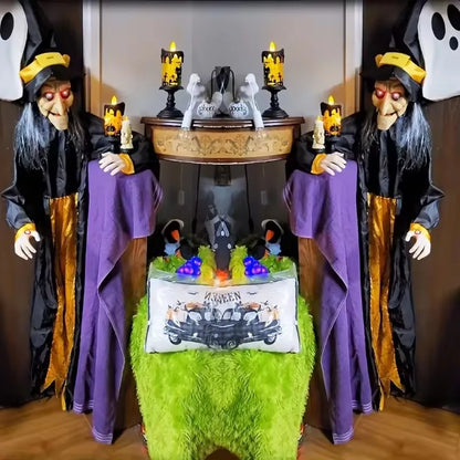 1Pc 2025 Halloween Decor Talking Witch Outdoor Spooky Animatronic Witch Decor Prop Red Eye Animated Witch Home Festival Decor