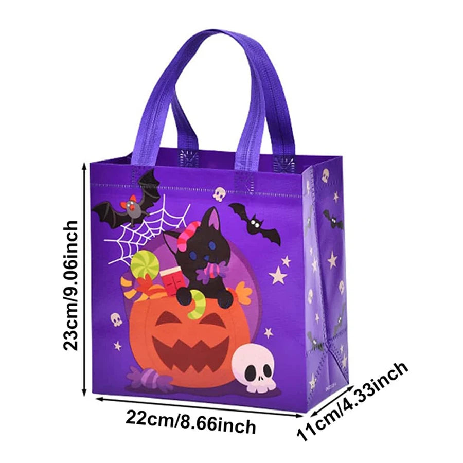 4-12pcs Halloween Theme Non-Woven Cloth Gift Shopping Bag Environmentally Friendly Reusable Cartoon Pumpkin Creative Storage Bag