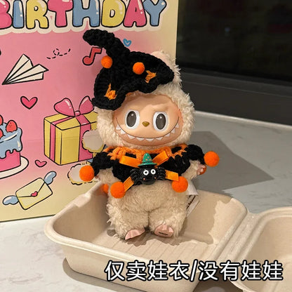 3.0 Labubu Clothes Halloween Knitted Pumpkin Bat Ghost Set for 15/17cm Doll Funny Necklace Accessories Christmas Halloween Gift