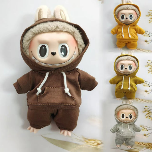 17cm Labubu Doll's Clothes the Monster Outfit Accessories Clothing DIY Kids Gift Girls Hooded Sweatshirt Pants Shoes White E25V