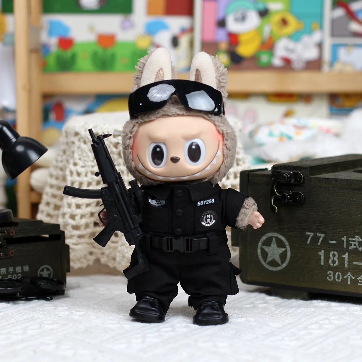 For 17 Cm Ropa Labubu V1/V2/V3 Doll Clothes Outfit Cool Swat Suit Sunglasses Police Uniform Doll Wearing for Labubu Accessories