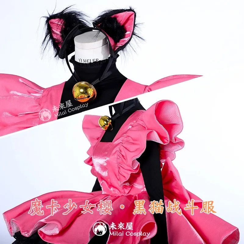 Sakura Pink Fight Dress Cosplay Costume Women Cute Party Suit  Halloween Outfits Anime Card Captor Sakura Clothing Custom Made