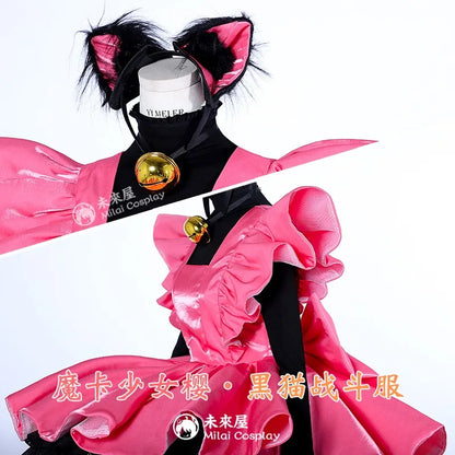 Sakura Pink Fight Dress Cosplay Costume Women Cute Party Suit  Halloween Outfits Anime Card Captor Sakura Clothing Custom Made