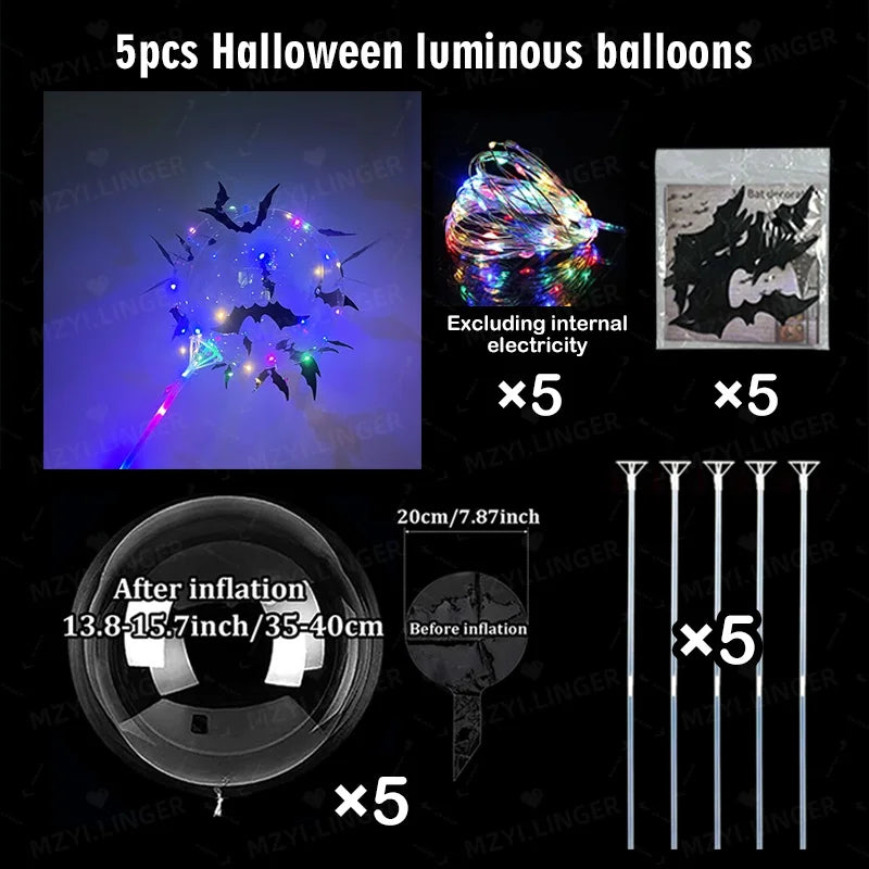 5pcs Halloween Glowing Balloon Set Transparent Bobo Balloon Bat Stickers Halloween Party Decoration Day of the Dead Decoration
