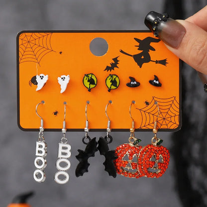 6pcs Women's Earrings Set Halloween Earrings for Women Fashion Creative Jewelry 2024 Bat Ghost Pumpkin Black Cat Stud Earrings