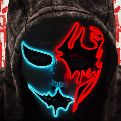 Shuffle Dance Mask Luminous Purge Mask Demon Slayer Glowing Masquerade Cosplay Mask for Halloween Horror Haunted House Props