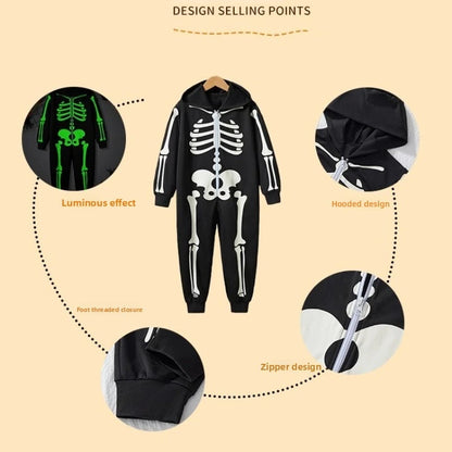 Halloween Cosplay Horror Skeleton Fluorescence Printing Costumes Adult Kids Death Skull Ghost Party Pajamas Parent Child Outfit