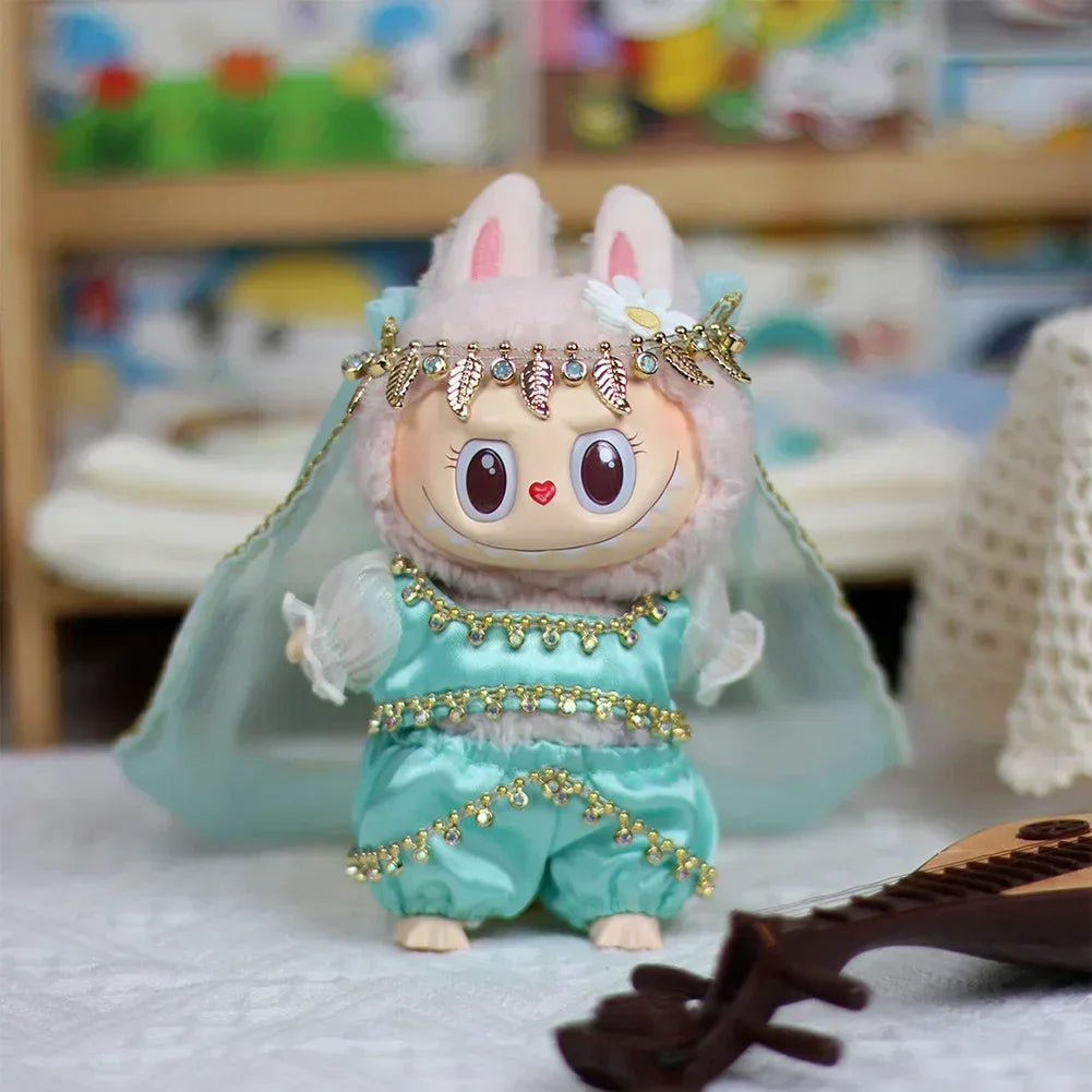 17cm Mini Plush Doll's Clothes Outfit Accessories for Korea Kpop Exo Labubu Idol Flower Shirt Leather Jacket Skirt Clothing Gift