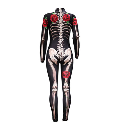 Rose Skeleton Bone Jumpsuit Girls Scary Costume Halloween Horror Bodysuit Cosplay Jumpsuit Carnival Catsuit Outfit for Kids