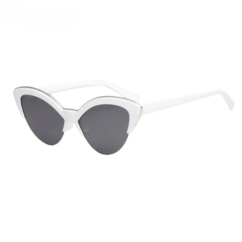 Vintage White Cat Eye Sun Glasses for Women Vintage New Fashion Small Half Frame Eyewear Trending Travel Sexy Woman Sunglasses
