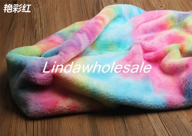 Imitation Rainbow Cloth Plush Fabric, Handmade Toy Bag Background Clothing Curtain Pillow Tablecloth Material,faux Fur Fabric,
