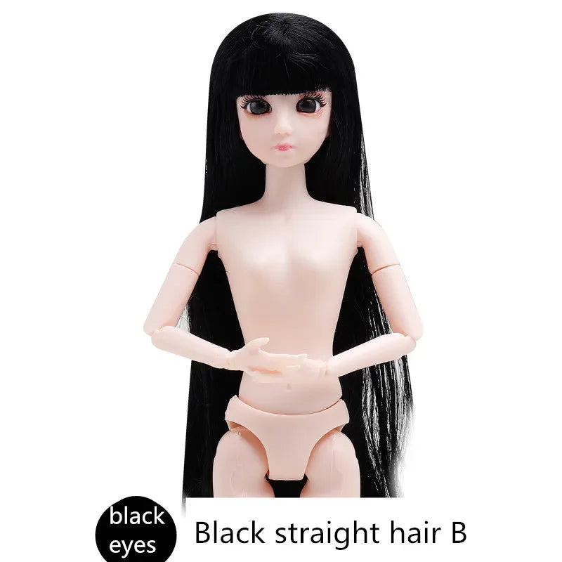 30cm 20 Movable Joints 3D Simulated Eyes Blue Purple Black Eye Long Hair 1/6 BJD Hinged Doll DIY Toy for Girls Gift