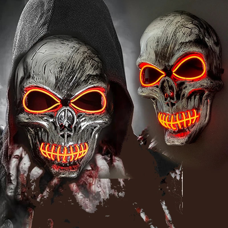 Halloween Scary Skull Skeleton Mask LED Light Up Mask for Halloween Festival Cosplay Costume Parties Carnival Night